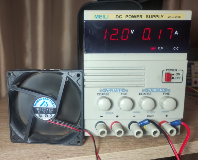 a fan and a lab power supply